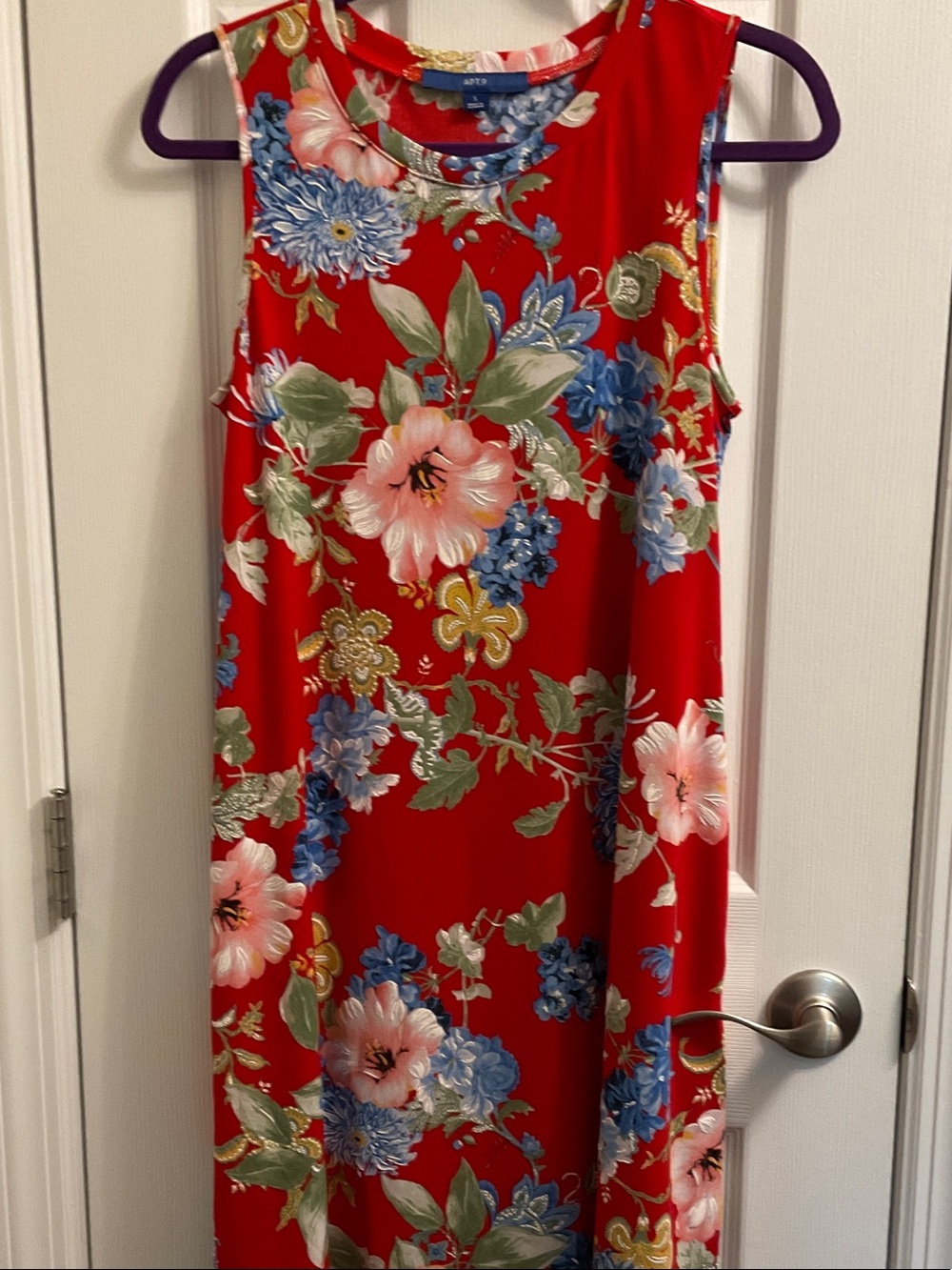 Apt. 9 Red Floral Sleeveless Dress with Blue & Pink Blooms - Picture 1 of 5